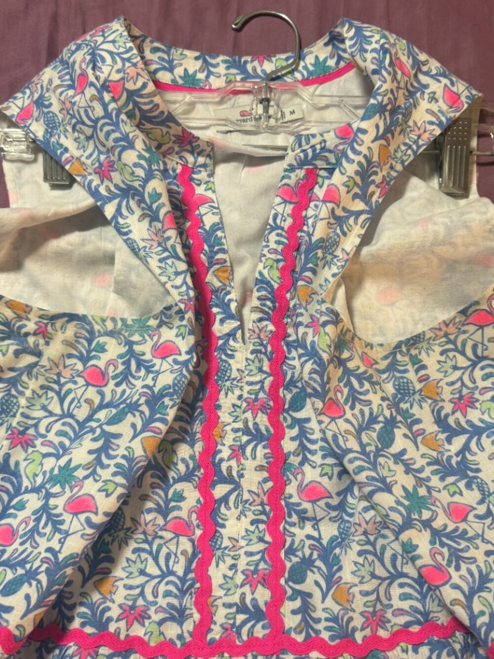Vineyard Vines Flamingo Otomi Print Tiered Lined Dress w pockets size Medium EUC - Picture 11 of 13